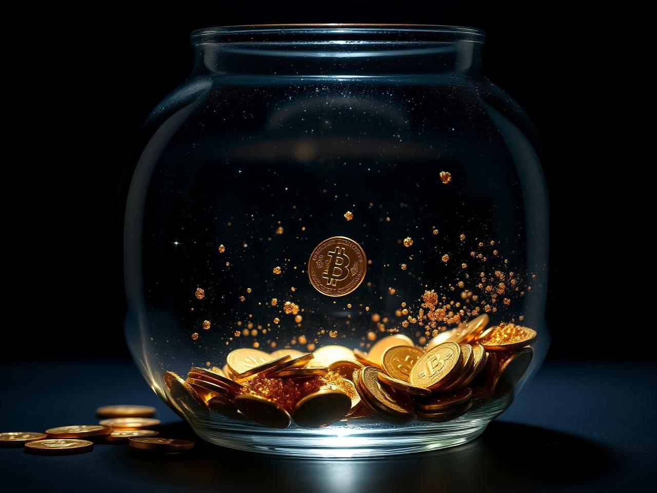 Glassmorphic jar with golden coins
